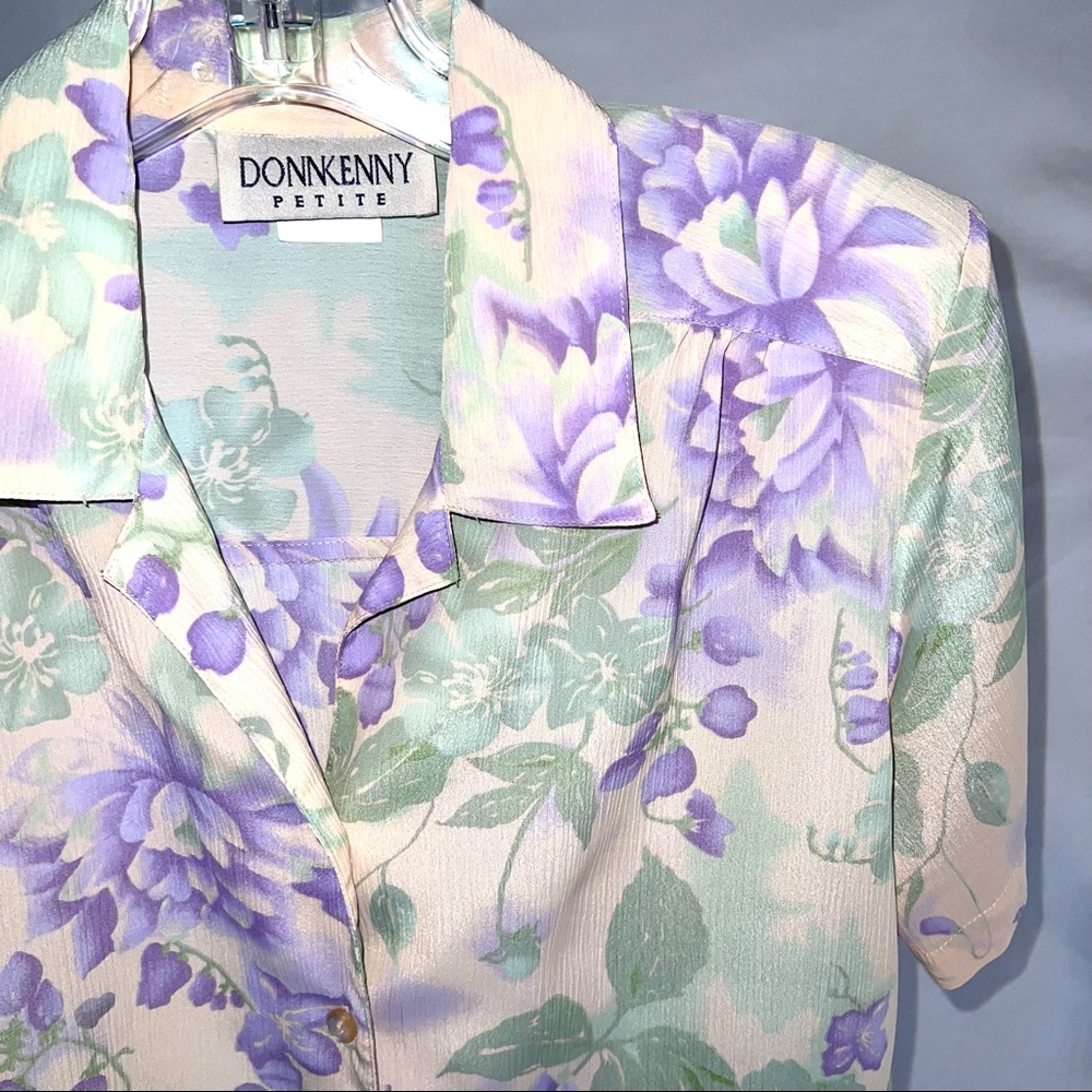 Donn Kenny solid camp shirt short sleeves shoulder pads button front no iron
